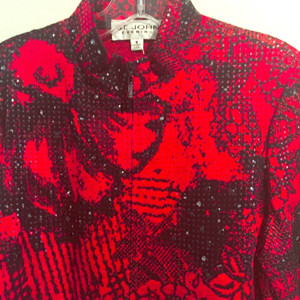 St John Evening Knit Jacket Red/Black
